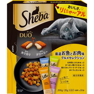 Sheba Sheba Duo 貓零食 日本貓貓夾心酥 魚肉+雞肉風味 20g 10袋入 20g 正面圖