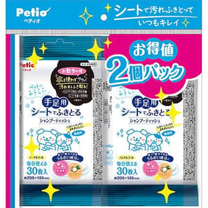Petio Petio 寵物保濕清潔濕紙巾 手足專用 30張x2包裝入 2包 貓犬用 正面圖