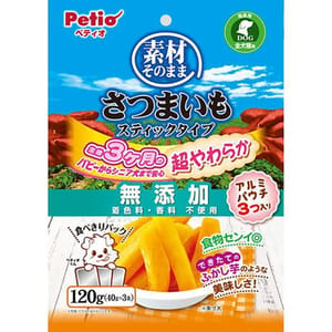 Petio Petio 狗零食 天然原味 無添加超柔軟香甜高纖甘薯條 120g 120g 正面圖