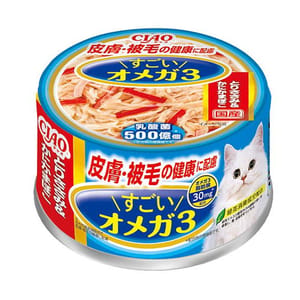 CIAO CIAO 貓罐頭 皮膚及美毛配慮 雞肉蟹棒及扇貝味 80g 80g  正面圖