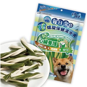 每日潔 每日潔 雙色螺旋保健潔牙骨 袋裝 心臟養護 葉綠素+牛奶 300g 300g  正面圖