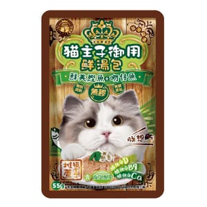 貓主子 貓主子 御用無膠鮮湯包 葡萄糖胺保健 鮮美鰹魚+吻仔魚 55g 55g  正面圖