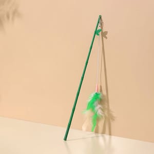 HelloDOG HelloDOG 玩具嚴選 貓咪逗貓棒 綠色竹節羽毛 1支   正面圖