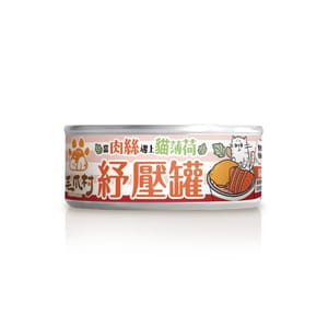 ⽑爪村 ⽑爪村 貓薄荷紓壓 主食貓罐頭 ⾁絲系列 鮭⿂雞 80g 80g  正面圖