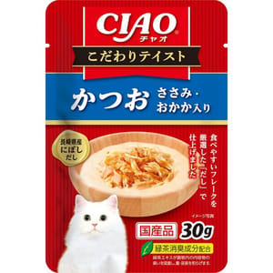 CIAO CIAO 貓零食 特製濕糧包 雞柳鰹魚乾味 30g 30g  正面圖