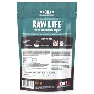 KOHA KOHA Raw Life 滋味高凍乾貓狗糧伴 鹿+麋鹿肉配方 8oz 8oz  背面圖