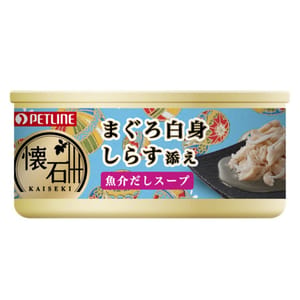 日本Petline 日本Petline 貓罐頭 懷石系列 吞拿魚+白飯魚湯罐 60g 60g  正面圖