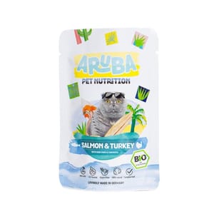 Aruba Aruba 貓濕糧 有機三文魚+火雞配小白菜.黃薑 主食鮮食包 70g 70g 正面圖