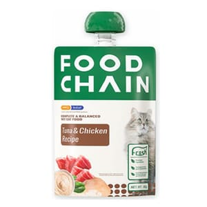 FOOD FOOD CHAIN 全營養貓用生骨肉主食醬包 吞拿魚+雞肉 80g 80g 貓用 正面圖