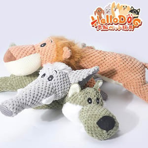 HelloDOG HelloDOG 玩具嚴選 咇咇發聲狗玩具 獅子大象野狼 1件   背面圖