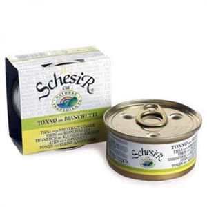 Schesir Schesir 湯煮貓罐頭 吞拿魚及白飯魚 70g 70g  正面圖