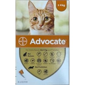 杜蟲殺蚤用品 Elanco (Bayer) 貓用 Advocate 心疥爽貓用滴劑 4kg以下 1盒3支 (BAOC40)