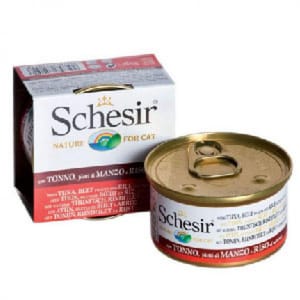 Schesir Schesir 水煮貓罐頭 吞拿魚及牛肉飯 85g 85g 正面圖