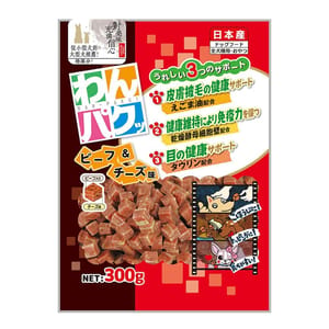 日本Q-Pet 日本Q-Pet 狗小食 WanPaku 牛肉+芝士粒 300g 300g  正面圖