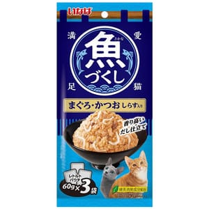 CIAO CIAO 袋裝貓濕糧 日本 INABA 魚盛 吞拿魚+鰹魚+白飯魚 60g×3袋 60g  正面圖