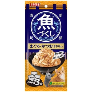 CIAO CIAO 袋裝貓濕糧 日本 INABA 魚盛 吞拿魚+鰹魚+雞肉 60g×3袋 60g  正面圖