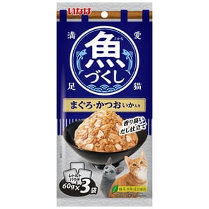 CIAO CIAO 袋裝貓濕糧 日本 INABA 魚盛 吞拿魚+鰹魚+魷魚 60g×3袋 60g 正面圖