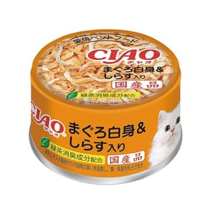 CIAO CIAO 貓罐頭 白身吞拿魚+白飯魚仔   正面圖
