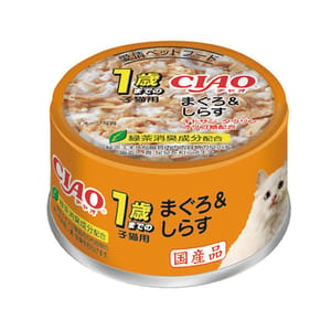 CIAO CIAO 貓罐頭 幼貓白身吞拿魚+白飯魚 正面圖