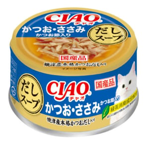 CIAO CIAO 貓罐頭 燒津鰹魚湯 鰹魚+雞肉+木魚 75g 75g 正面圖
