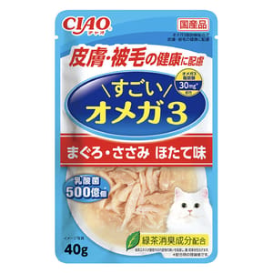CIAO CIAO 日本貓濕糧 亞米加3軟包 吞拿魚+雞肉+帶子味 40g 40g  正面圖