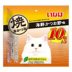 CIAO CIAO 貓零食 日本INABA燒鰹魚條 海鮮木魚片味 10支入   正面圖