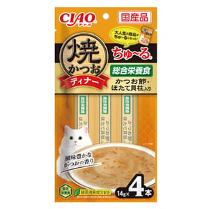 CIAO CIAO 貓零食 燒鰹魚晚餐超奴 鰹魚節+帶子 14g×4 14g  正面圖