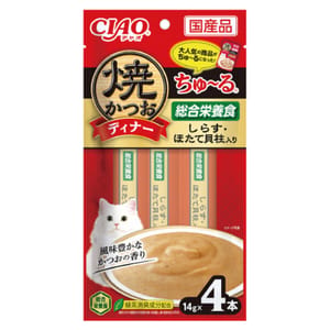 CIAO CIAO 貓零食 燒鰹魚晚餐超奴 白飯魚+帶子 14g×4 14g  正面圖