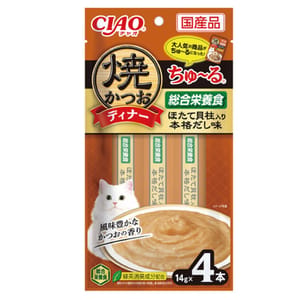 CIAO CIAO 貓零食 燒鰹魚晚餐超奴 帶子 日式高湯味 14g×4 14g  正面圖
