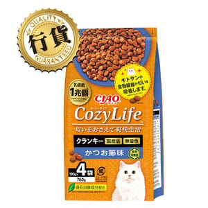 CIAO CIAO 爽快生活乳酸菌+甲殼素貓糧 木魚味 190g×4 190g  正面圖