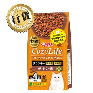 CIAO CIAO 爽快生活乳酸菌+甲殼素貓糧 雞肉味 190g×4 190g 正面圖