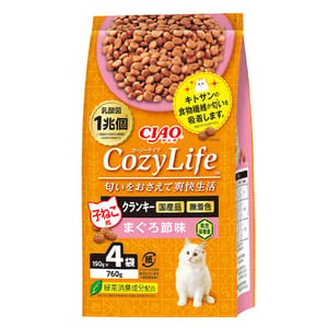 CIAO CIAO 爽快生活乳酸菌+甲殼素貓糧 幼貓用 吞拿魚乾味 190g×4 190g 貓用 正面圖