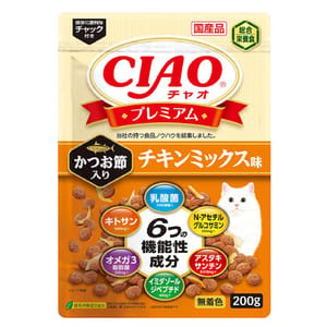 CIAO CIAO 貓糧 頂級乾糧 木魚+雞肉味 200g 200g 正面圖