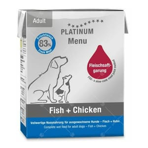 PLATINUM PLATINUM 狗濕糧 無穀物成犬配方 海魚+鮮雞肉 375g 375g 正面圖
