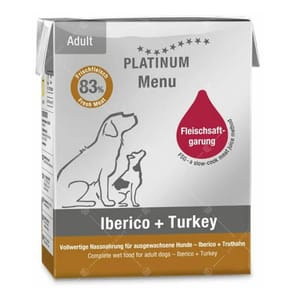 PLATINUM PLATINUM 狗濕糧 無穀物成犬配方 西班牙黑毛豬+火雞 375g 375g 正面圖