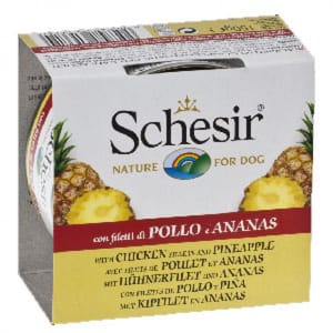Schesir Schesir 水果狗罐頭 雞肉絲及菠蘿飯 150g 150g 正面圖
