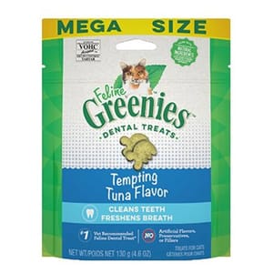Greenies貓齒靈 Greenies貓齒靈 貓零食 潔齒餅 Tempting Tuna Flavor 吞拿魚 4.6OZ 正面圖