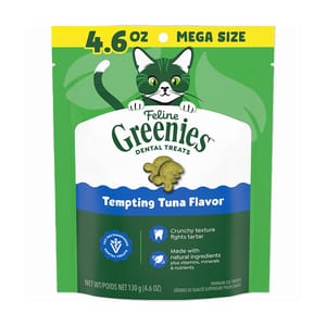 Greenies貓齒靈 Greenies貓齒靈 貓零食 潔齒餅 Tempting Tuna Flavor 吞拿魚 4.6OZ 正面圖