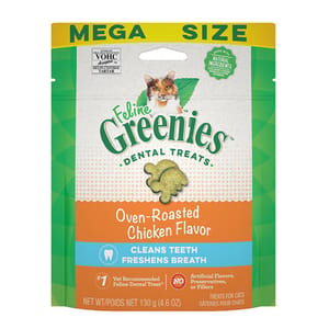 Greenies貓齒靈 Greenies貓齒靈 貓零食 潔齒餅 Oven Roasted Chicken Flavor 烤雞 4.6OZ 正面圖