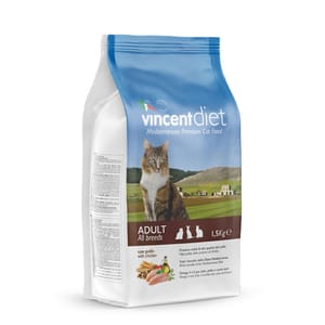 Vincent Vincent Diet 貓糧堡 貓糧 成貓全品種完整均衡營養配方 意大利製造 雞肉味 1.5kg 5kg 正面圖