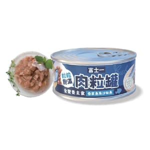 富士一 富士一 貓罐頭 全營養主食罐 吞拿魚及蝦肉粒 80g 80g 正面圖