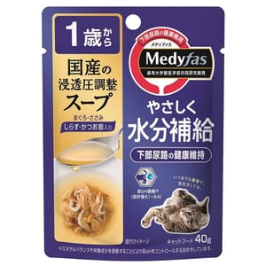 日本Petline 日本Petline 貓濕糧 Medyfas 水分補給湯包 白飯魚+木魚 1歲起用 40g 40g 正面圖