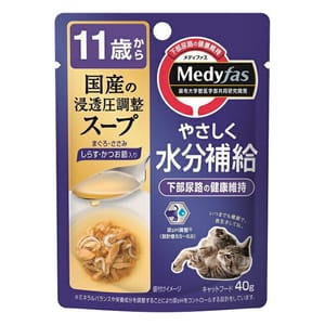 日本Petline 日本Petline 貓濕糧 Medyfas 水分補給湯包 白飯魚+木魚 11歲起用40g 40g  正面圖