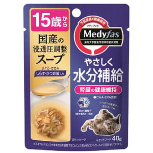 日本Petline 日本Petline 貓濕糧 Medyfas 水分補給湯包 白飯魚+木魚 15歲起用 40g 40g 正面圖