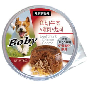 SEEDS SEEDS 狗餐盒 ⾓切⽜⾁+雞⾁+芝⼠ 80g 80g  正面圖