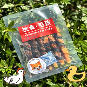 挑食毛孩 挑食毛孩 天然小食 紫菜 蟲草花 鴨肉/雞肉 捲 三文魚脆骨 130g 130g  正面圖