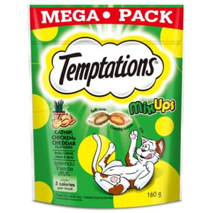 Temptations Temptations 三重奏貓零食 貓草雞及芝士口味 160g 160g 正面圖