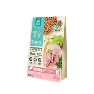 怪獸部落 怪獸部落 貓糧 幼貓糧 寶寶鮮肉主食糧 牛肉鱈魚 800g 800g  正面圖