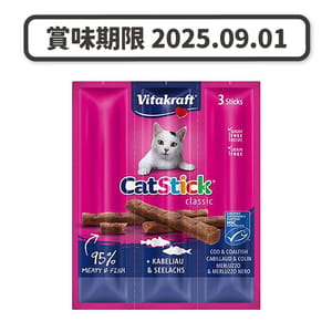 Vitakraft Vitakraft 貓零食 肉條 鱈魚+黑鱈條 6g*3 6g 正面圖
