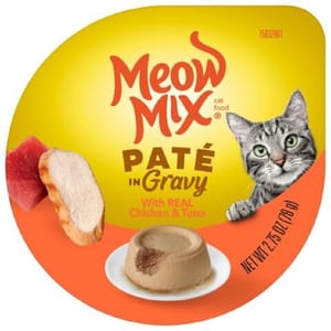 Meow Meow Mix 杯装濕糧 免治肉汁 雞肉+吞拿魚 78g 78g 正面圖